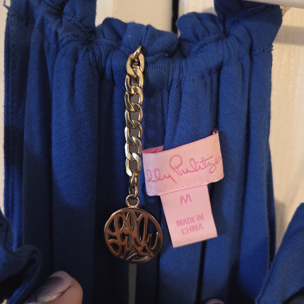 Lilly Pulitzer Royal Blue Dress with Gold Chain Detail And Embellished Neckline - Picture 4 of 7